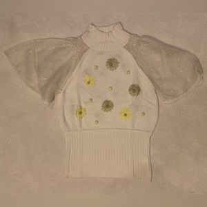 White Embroidered Floral Sweater Tee